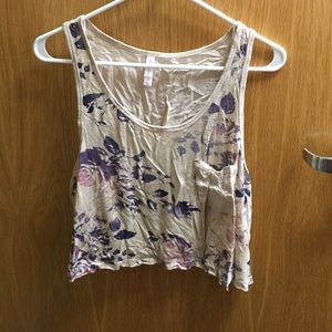 Off white tank top with purple flower pattern