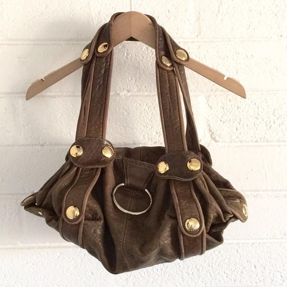Gustto Brown Leather Gold Hardware Purse Bag