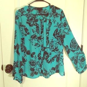 Teal & Black floral dressy top