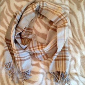 Baby blue/brown plaid scarf