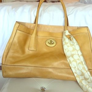 Coach camel briefcase bag