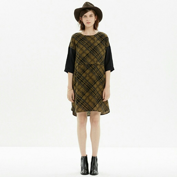 Madewell Silk Shift Dress in Tread Plaid