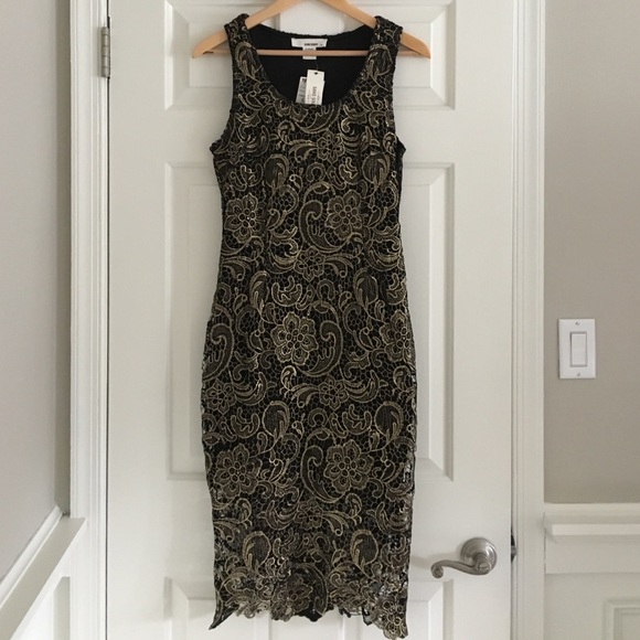 Black dress with gold lace overlay