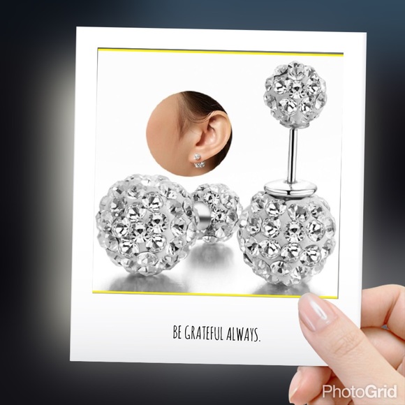 Jewelry - Sterling silver crystal ball double side earrings