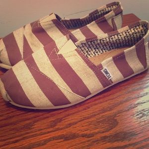 Maroon and Tan Striped TOMS