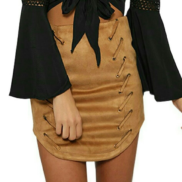 Geneva Clothing Dresses & Skirts - Suede Lace Tie Skirt