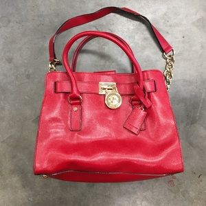 Red Michael Kors Hamilton Handbag