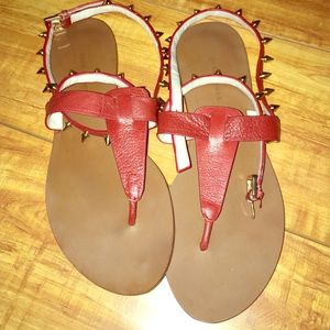 Zara sandals that wrap around ankle in red