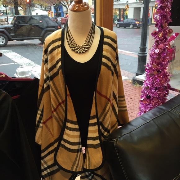 Plaid Tan Burberry Style Boutique Poncho