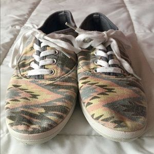Slightly used, grey, yellow, light peach shoes