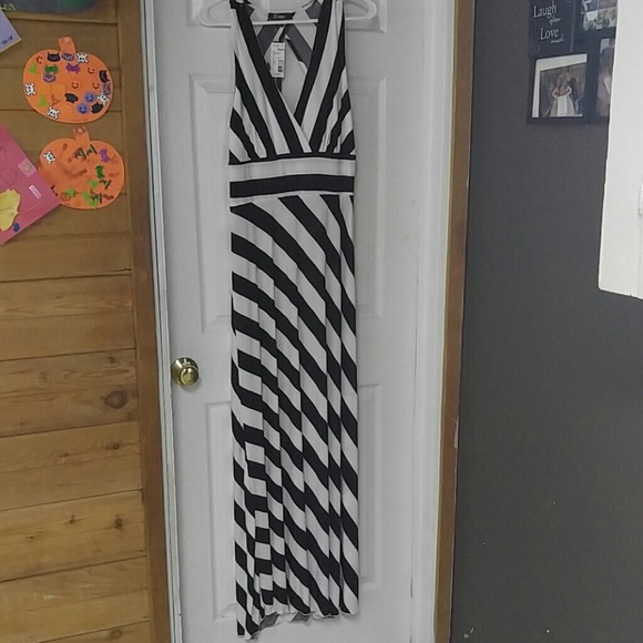 Black and white striped dress
