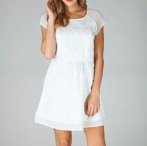 Shite Silver Printed Textured Dress