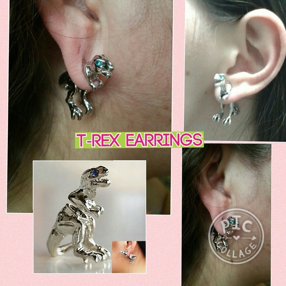T-Rex Earrings dinosaur women piercing stud earrin - Picture 4 of 4