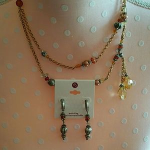 Beautiful Double Strand Necklace & Earrings