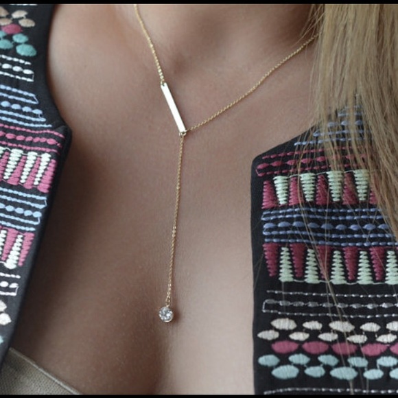 Delicate rhinestone drop gold statement necklace. - Picture 2 of 3