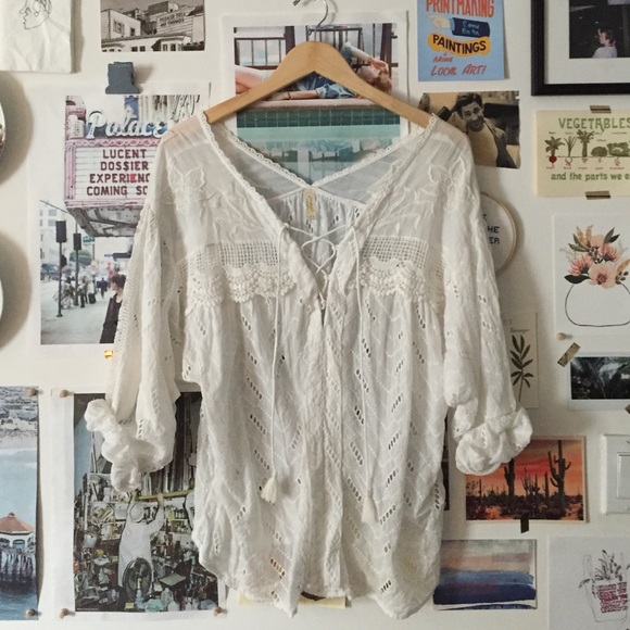 Free People Delicate Crochet Boho Top