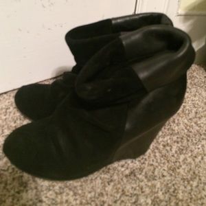 Black ankle wedge booties