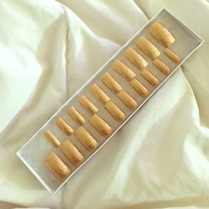 Gold Hand-Painted False Acrylic Glue-On Nails