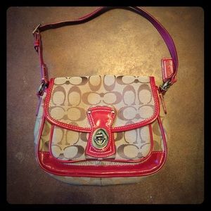 Beige coach purse red leather accents and interior