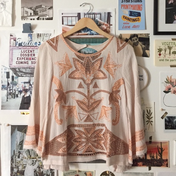 Free People Embroidered Boho Top