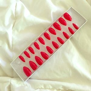 Red Hand-Painted False Acrylic Glue-On Nails