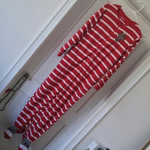 2 matching sock monkey striped pajamas!
