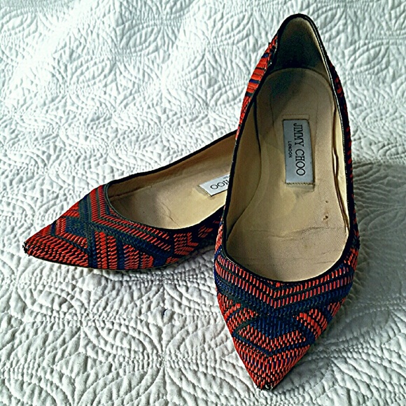👠SOLD👠 Jimmy Choo Flats; Woven Red & Navy