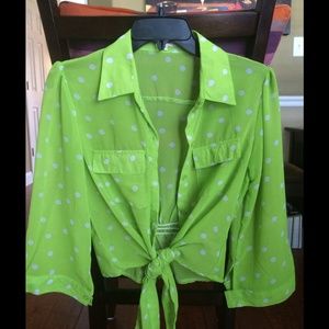 Lime green polka dot blouse