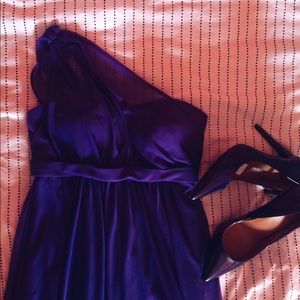 David's Bridal Purple One Shoulder Gown