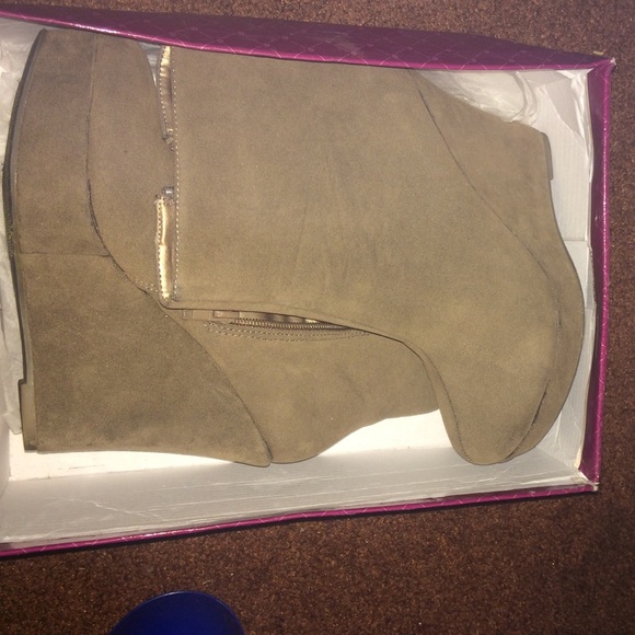 Tall tan wedge booties