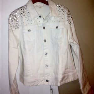 embellished white denim jacket