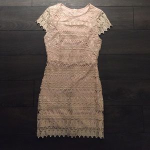 Woven overlay taupe dress