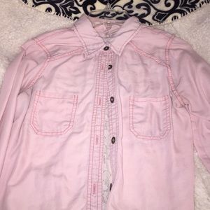 Red camel button down shirt with lace
