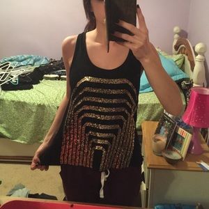 Black tank top with gold sequin design