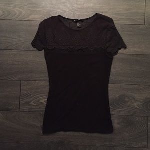 Black tshirt with lace detailing and sleeves