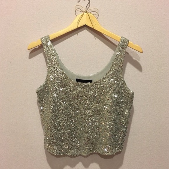 silver sequin crop tops