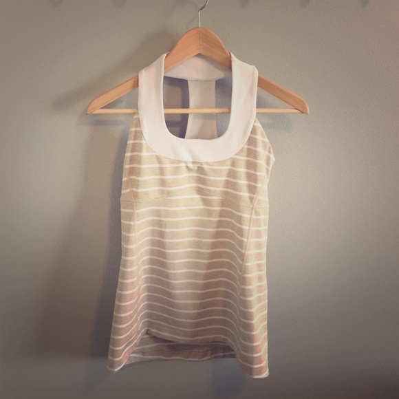 Lululemon beige and white striped scoop neck tank