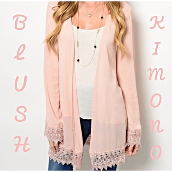 Make Me Blush Lace Hem Kimono - Picture 2 of 4