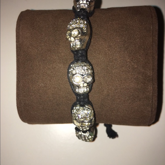 Diamond skull bracelet with adjustable rope
