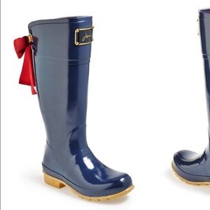 Joules welly rain boots blue with red bow