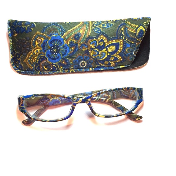Accessories - 1.75 reading glasses blue yellow pattern with case