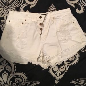 White distressed high waisted shorts