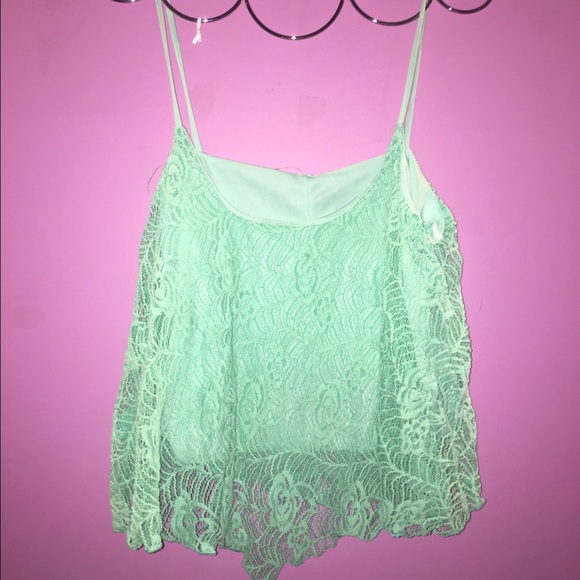Green lace flowy crop top
