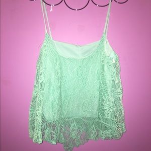Green lace flowy crop top