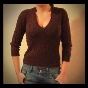 Michael Kors small cable knit sweater brown v-neck