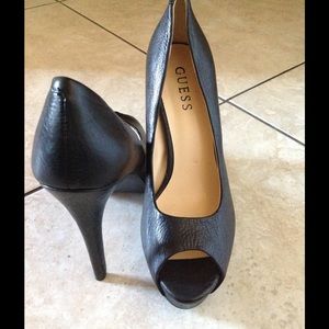 Black GUESS peep toe heels