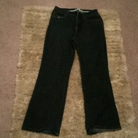 Dark colored denim jeans