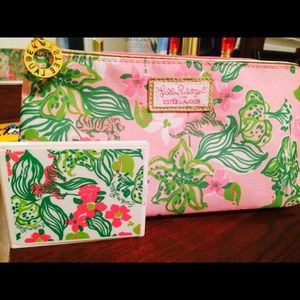 Lilly Pulitzer cosmetic bag and compact mirror