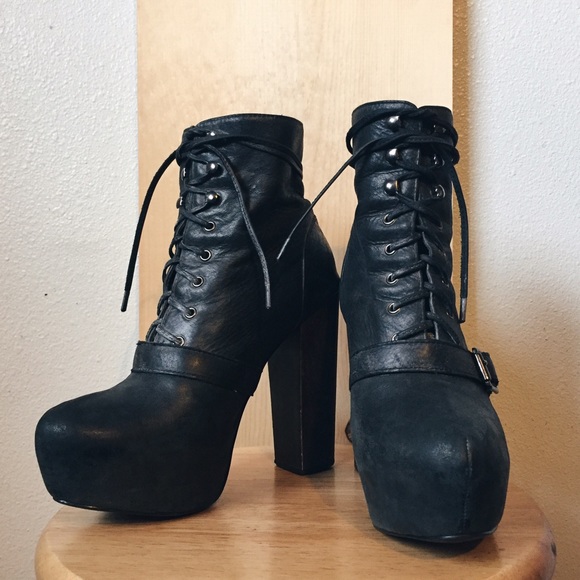 Moto platform buckle lace up ankle booties