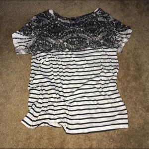 rhinestone stripe and lace print tee